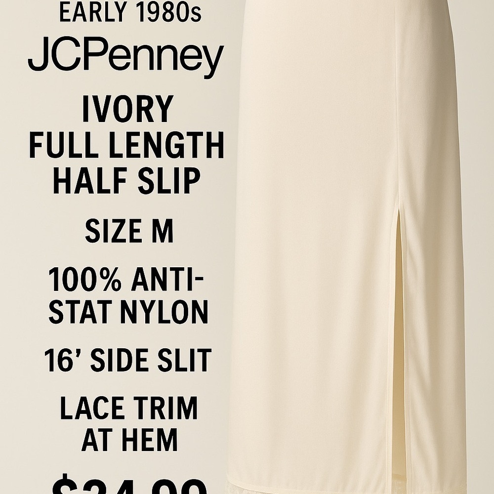 Vintage JCPenney Ivory Nylon Lace Full Slip M